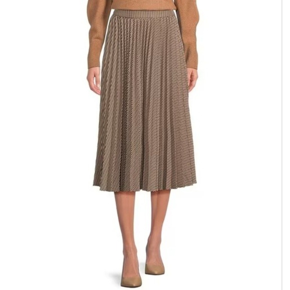 Alex Marie Pleated Midi Skirt Womens 2 Brown Excellent Houndstooth A-Line
